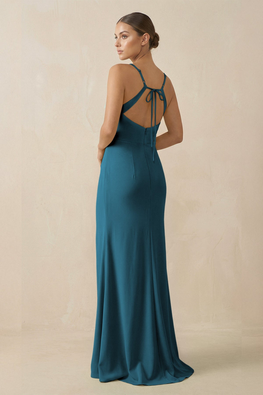 Sheath Spaghetti Straps Chiffon Long Bridesmaid Dress in Dark Teal - KISS BRIDAL Bridesmaid Dresses