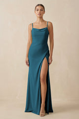 Sheath Spaghetti Straps Chiffon Long Bridesmaid Dress in Dark Teal - KISS BRIDAL Bridesmaid Dresses