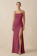 Sheath Spaghetti Straps Chiffon Long Bridesmaid Dress in Desert Rose - KISS BRIDAL Bridesmaid Dresses