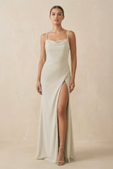Sheath Spaghetti Straps Chiffon Long Bridesmaid Dress in Dove Gray - KISS BRIDAL Bridesmaid Dresses