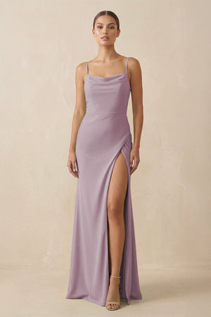 Sheath Spaghetti Straps Chiffon Long Bridesmaid Dress in Dusk - KISS BRIDAL Bridesmaid Dresses
