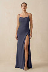 Sheath Spaghetti Straps Chiffon Long Bridesmaid Dress in Dusk Blue - KISS BRIDAL Bridesmaid Dresses