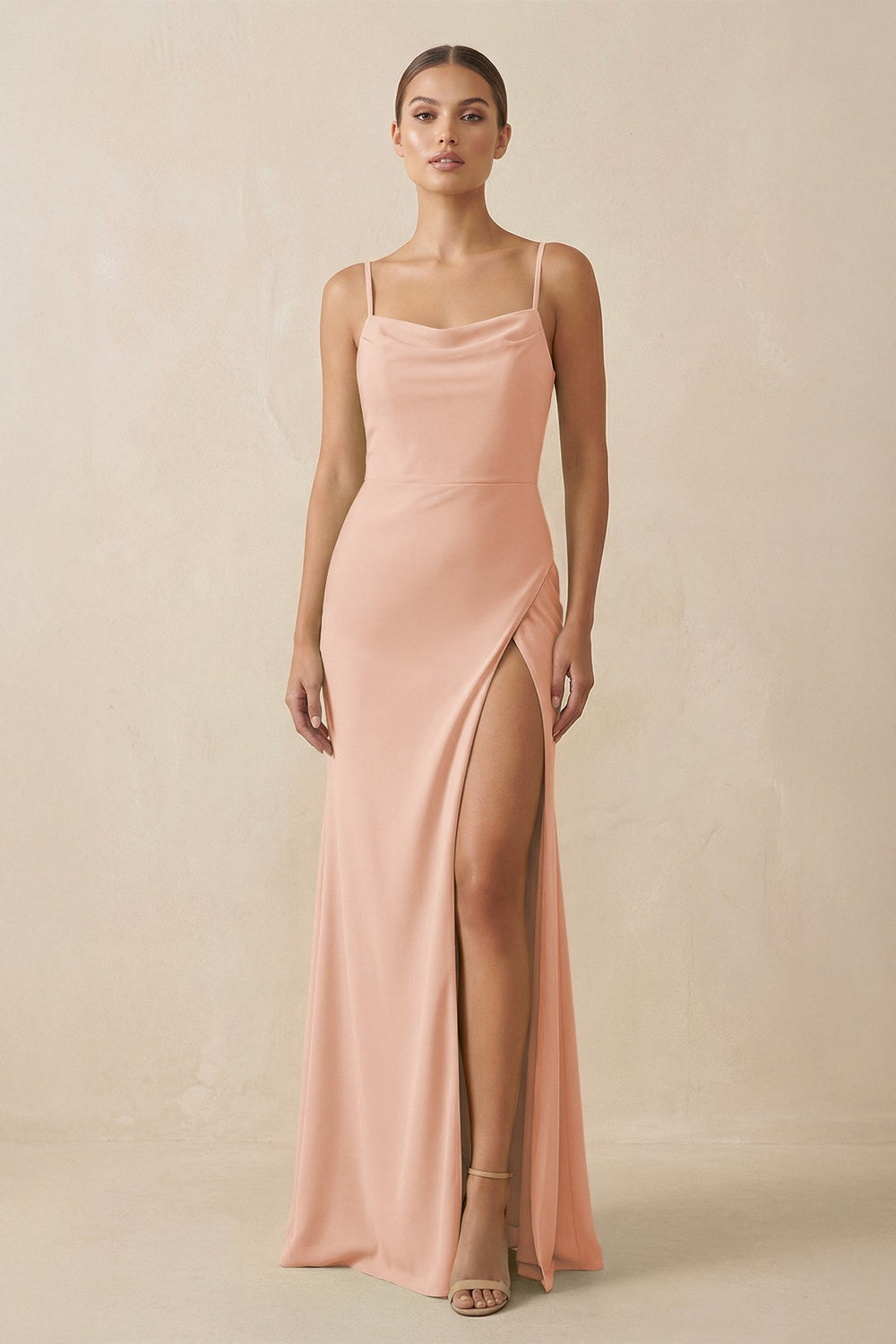 Sheath Spaghetti Straps Chiffon Long Bridesmaid Dress in English Rose - KISS BRIDAL Bridesmaid Dresses