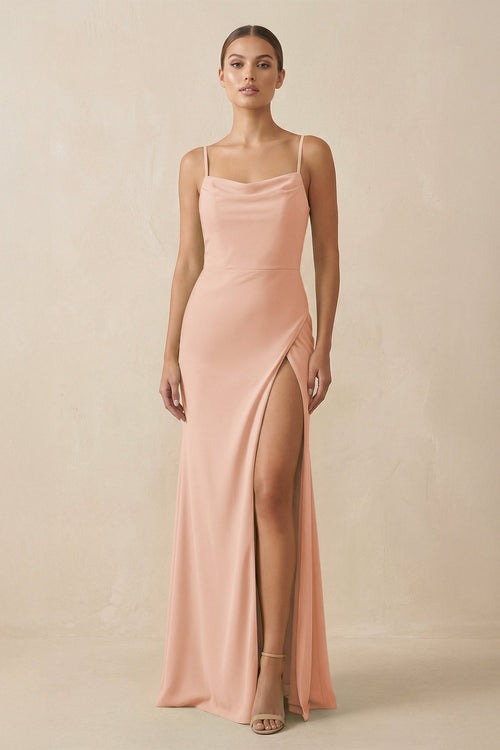 Sheath Spaghetti Straps Chiffon Long Bridesmaid Dress in English Rose - KISS BRIDAL Bridesmaid Dresses