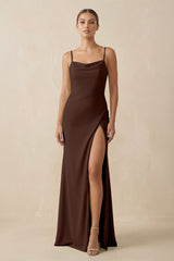 Sheath Spaghetti Straps Chiffon Long Bridesmaid Dress in Espresso - KISS BRIDAL Bridesmaid Dresses