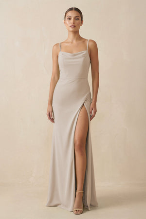 Sheath Spaghetti Straps Chiffon Long Bridesmaid Dress in Frost - KISS BRIDAL Bridesmaid Dresses