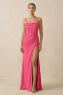 Sheath Spaghetti Straps Chiffon Long Bridesmaid Dress in Fuchsia - KISS BRIDAL Bridesmaid Dresses