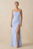 Sheath Spaghetti Straps Chiffon Long Bridesmaid Dress in Ice - KISS BRIDAL Bridesmaid Dresses
