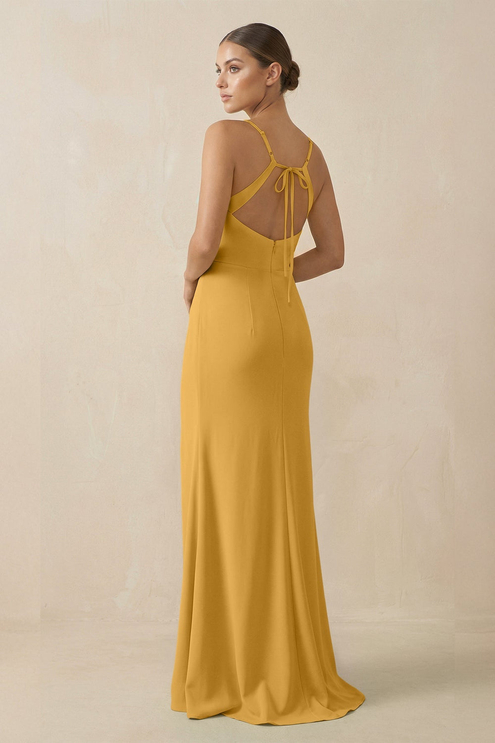 Sheath Spaghetti Straps Chiffon Long Bridesmaid Dress in Marigold - KISS BRIDAL Bridesmaid Dresses