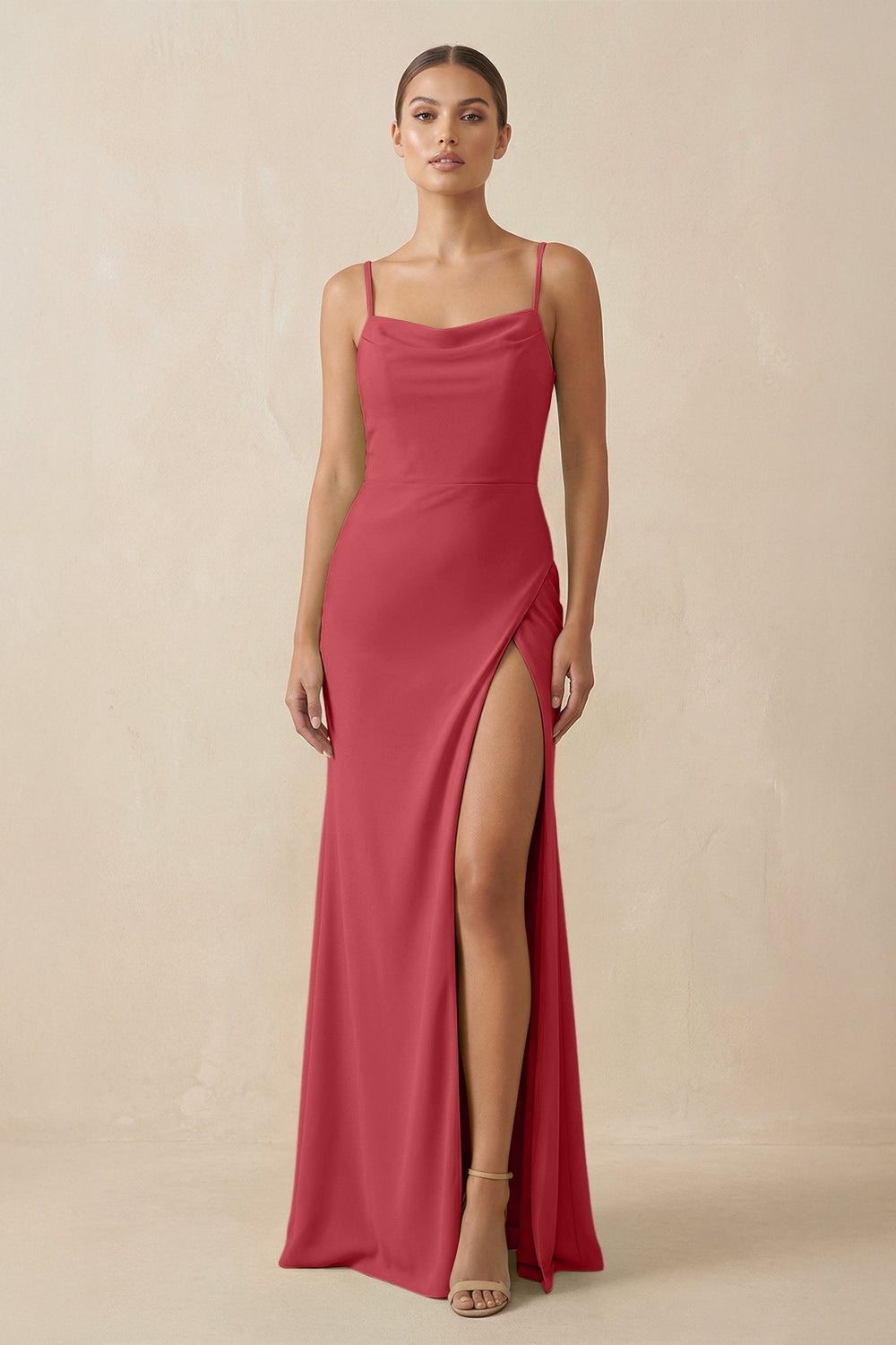 Sheath Spaghetti Straps Chiffon Long Bridesmaid Dress in Merlot - KISS BRIDAL Bridesmaid Dresses