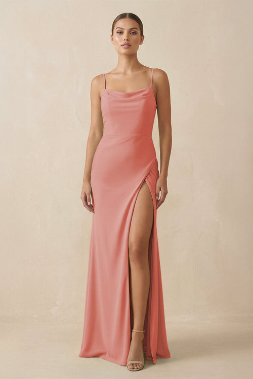 Sheath Spaghetti Straps Chiffon Long Bridesmaid Dress in Mulberry - KISS BRIDAL Bridesmaid Dresses