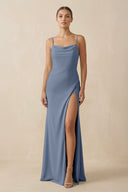 Sheath Spaghetti Straps Chiffon Long Bridesmaid Dress in Neptune - KISS BRIDAL Bridesmaid Dresses