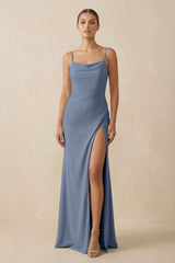 Sheath Spaghetti Straps Chiffon Long Bridesmaid Dress in Neptune - KISS BRIDAL Bridesmaid Dresses