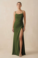 Sheath Spaghetti Straps Chiffon Long Bridesmaid Dress in Olive - KISS BRIDAL Bridesmaid Dresses