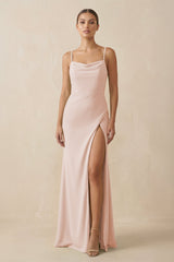 Sheath Spaghetti Straps Chiffon Long Bridesmaid Dress in Pale Blush - KISS BRIDAL Bridesmaid Dresses