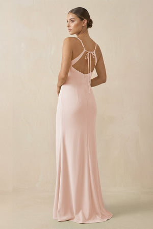 Sheath Spaghetti Straps Chiffon Long Bridesmaid Dress in Pale Blush - KISS BRIDAL Bridesmaid Dresses
