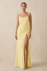 Sheath Spaghetti Straps Chiffon Long Bridesmaid Dress in Pastel Yellow - KISS BRIDAL Bridesmaid Dresses