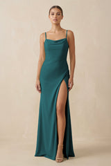 Sheath Spaghetti Straps Chiffon Long Bridesmaid Dress in Pine - KISS BRIDAL Bridesmaid Dresses