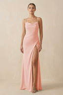 Sheath Spaghetti Straps Chiffon Long Bridesmaid Dress in Rose Petal - KISS BRIDAL Bridesmaid Dresses