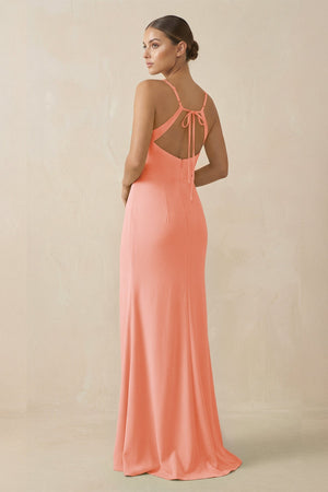Sheath Spaghetti Straps Chiffon Long Bridesmaid Dress in Rosette - KISS BRIDAL Bridesmaid Dresses