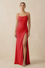 Sheath Spaghetti Straps Chiffon Long Bridesmaid Dress in Ruby Red - KISS BRIDAL Bridesmaid Dresses