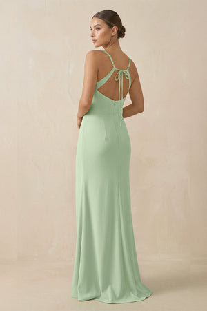 Sheath Spaghetti Straps Chiffon Long Bridesmaid Dress in Sage - KISS BRIDAL Bridesmaid Dresses