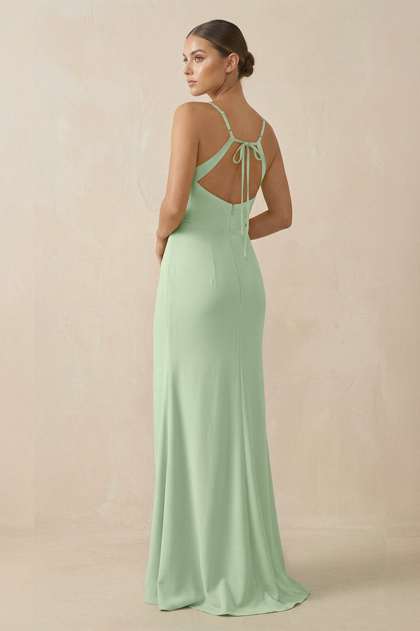 Sheath Spaghetti Straps Chiffon Long Bridesmaid Dress in Sage - KISS BRIDAL Bridesmaid Dresses