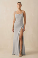 Sheath Spaghetti Straps Chiffon Long Bridesmaid Dress in Silver - KISS BRIDAL Bridesmaid Dresses