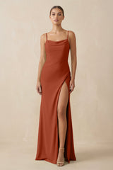 Sheath Spaghetti Straps Chiffon Long Bridesmaid Dress in Spice - KISS BRIDAL Bridesmaid Dresses