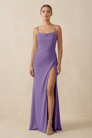 Sheath Spaghetti Straps Chiffon Long Bridesmaid Dress in Tahiti - SHE IS ME Bridesmaid Dresses