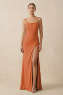 Sheath Spaghetti Straps Chiffon Long Bridesmaid Dress in Terracotta - KISS BRIDAL Bridesmaid Dresses