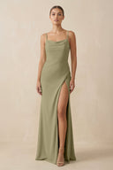 Sheath Spaghetti Straps Chiffon Long Bridesmaid Dress in Thyme - KISS BRIDAL Bridesmaid Dresses