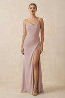 Sheath Spaghetti Straps Chiffon Long Bridesmaid Dress in Toffee - KISS BRIDAL Bridesmaid Dresses