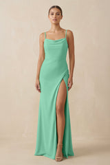 Sheath Spaghetti Straps Chiffon Long Bridesmaid Dress in Turquoise - KISS BRIDAL Bridesmaid Dresses