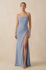 Sheath Spaghetti Straps Chiffon Long Bridesmaid Dress in Twilight - KISS BRIDAL Bridesmaid Dresses