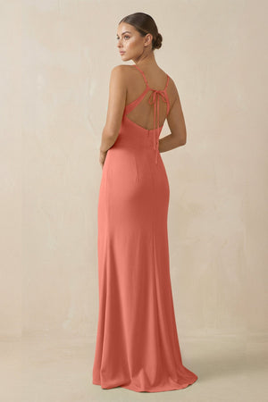 Sheath Spaghetti Straps Chiffon Long Bridesmaid Dress in Wild Rose - KISS BRIDAL Bridesmaid Dresses