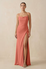 Sheath Spaghetti Straps Chiffon Long Bridesmaid Dress in Wild Rose - KISS BRIDAL Bridesmaid Dresses