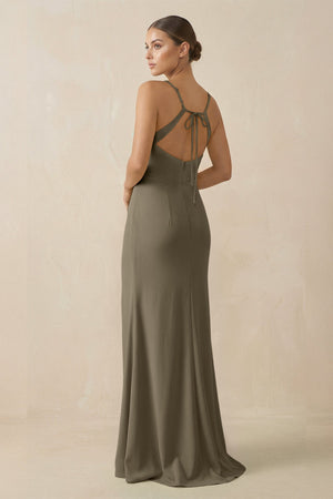 Sheath Spaghetti Straps Chiffon Long Bridesmaid Dress in Willow Green - KISS BRIDAL Bridesmaid Dresses