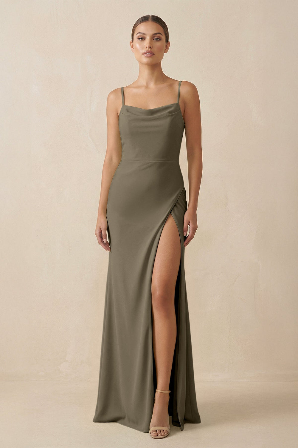 Sheath Spaghetti Straps Chiffon Long Bridesmaid Dress in Willow Green - KISS BRIDAL Bridesmaid Dresses
