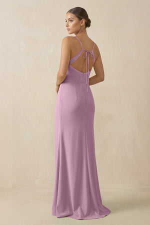 Sheath Spaghetti Straps Chiffon Long Bridesmaid Dress in Wisteria - KISS BRIDAL Bridesmaid Dresses