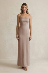 Sheath Spaghetti Straps Satin Bridesmaid Dress in Almond - KISS BRIDAL Bridesmaid Dresses