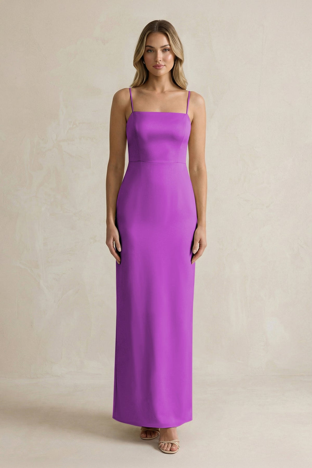 Sheath Spaghetti Straps Satin Bridesmaid Dress in Amethyst - KISS BRIDAL Bridesmaid Dresses