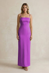 Sheath Spaghetti Straps Satin Bridesmaid Dress in Amethyst - KISS BRIDAL Bridesmaid Dresses
