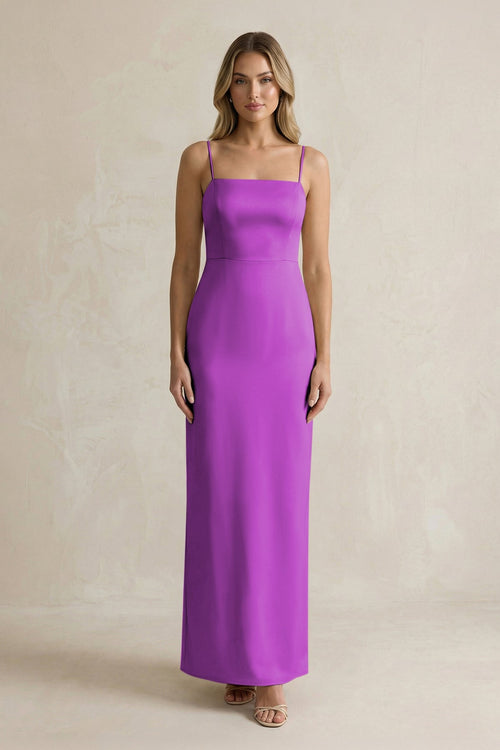 Sheath Spaghetti Straps Satin Bridesmaid Dress in Amethyst - KISS BRIDAL Bridesmaid Dresses