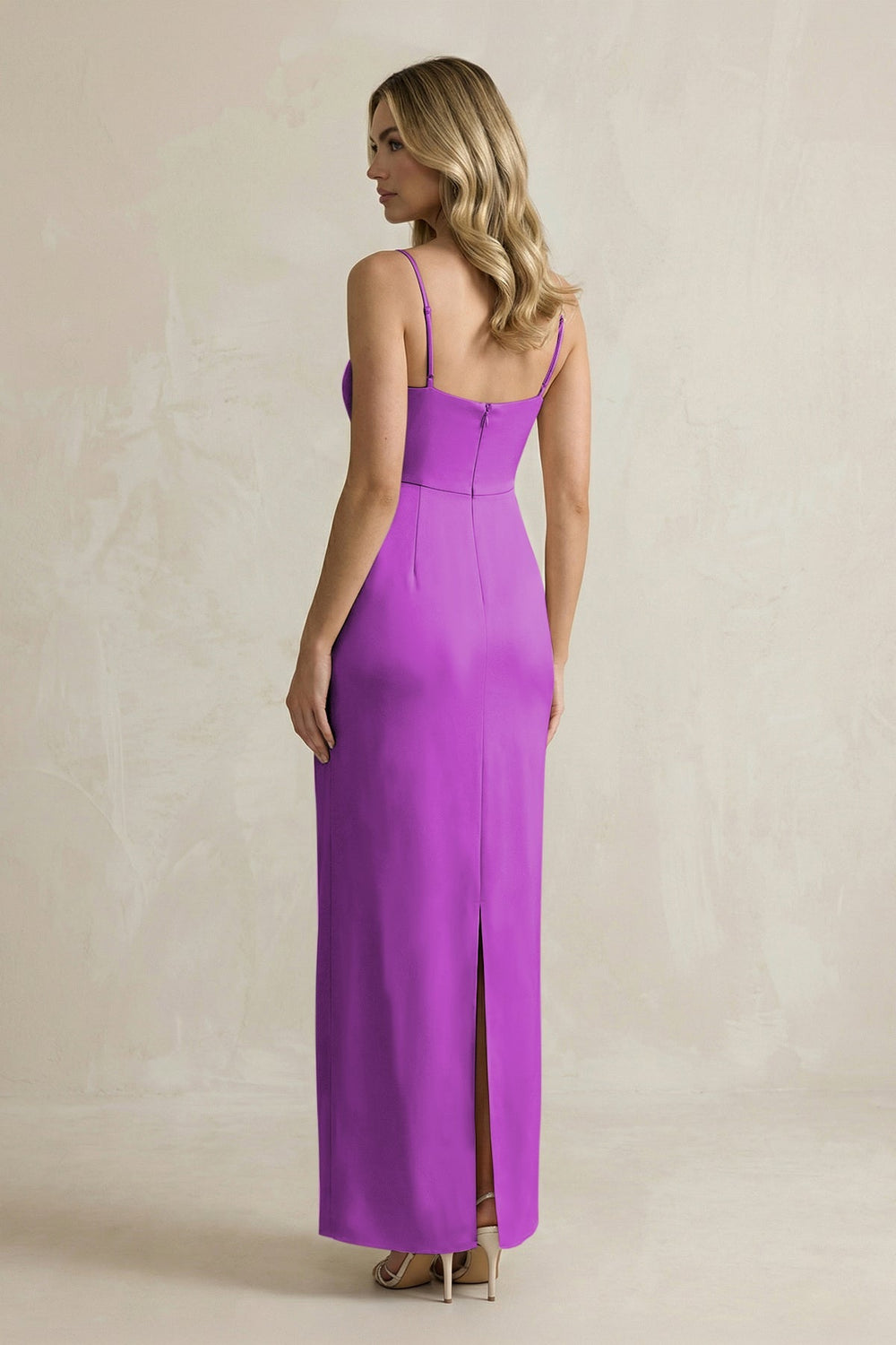 Sheath Spaghetti Straps Satin Bridesmaid Dress in Amethyst - KISS BRIDAL Bridesmaid Dresses