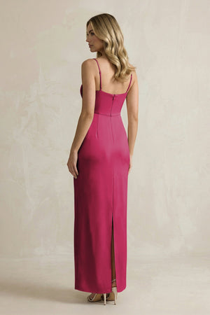 Sheath Spaghetti Straps Satin Bridesmaid Dress in Berry - KISS BRIDAL Bridesmaid Dresses