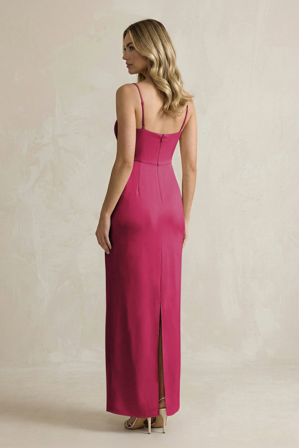 Sheath Spaghetti Straps Satin Bridesmaid Dress in Berry - KISS BRIDAL Bridesmaid Dresses