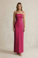 Sheath Spaghetti Straps Satin Bridesmaid Dress in Berry - KISS BRIDAL Bridesmaid Dresses