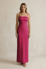 Sheath Spaghetti Straps Satin Bridesmaid Dress in Berry - KISS BRIDAL Bridesmaid Dresses