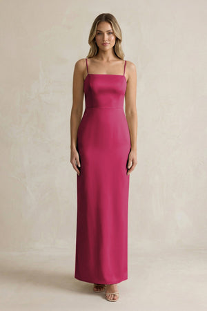 Sheath Spaghetti Straps Satin Bridesmaid Dress in Berry - KISS BRIDAL Bridesmaid Dresses